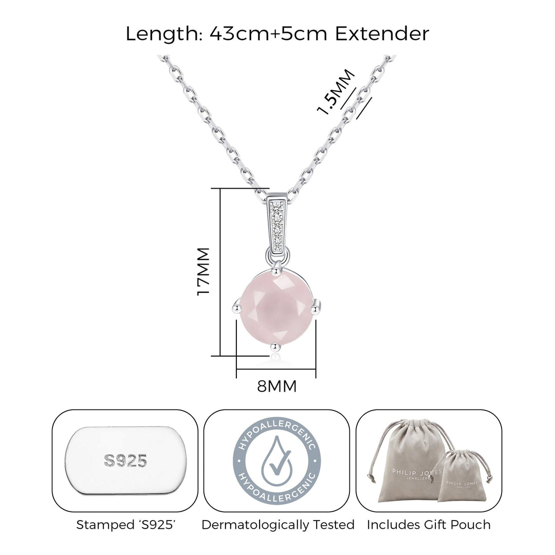 Sterling Silver Rose Quartz Gemstone Necklace with Quote Card - Philip Jones Jewellery
