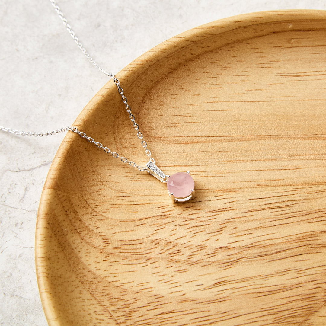 Sterling Silver Rose Quartz Gemstone Necklace with Quote Card - Philip Jones Jewellery