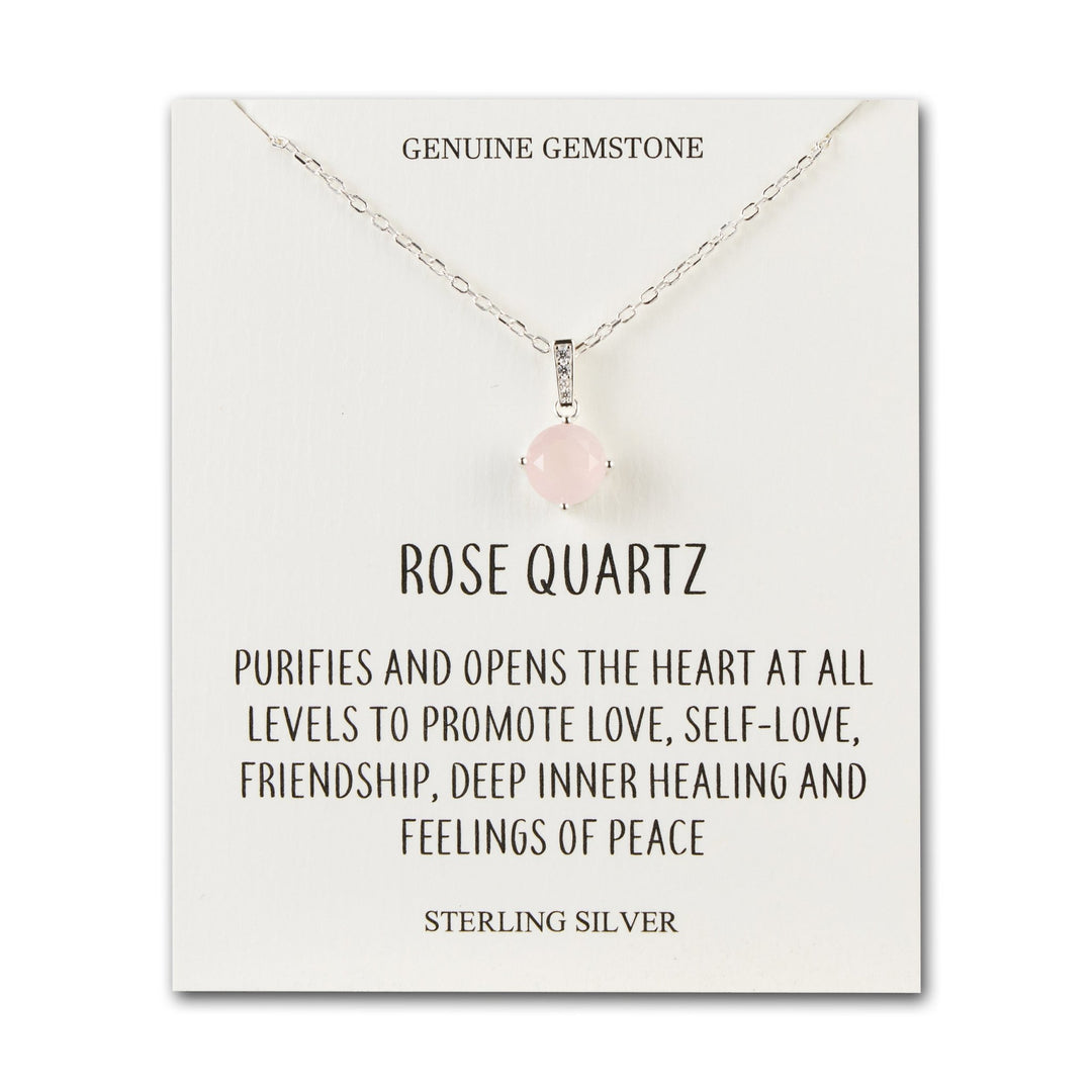 Sterling Silver Rose Quartz Gemstone Necklace with Quote Card - Philip Jones Jewellery