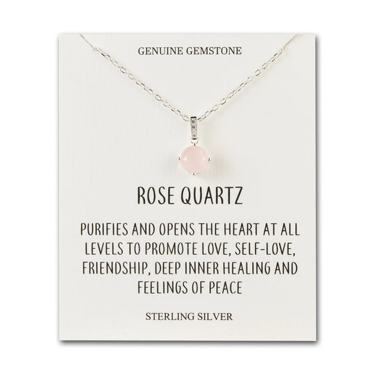 Sterling Silver Rose Quartz Gemstone Necklace with Quote Card - Philip Jones Jewellery