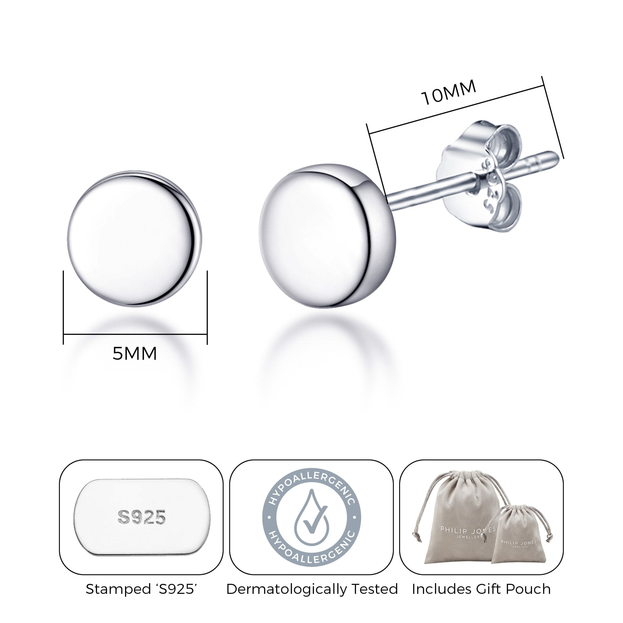 Sterling Silver Round Earrings - Philip Jones Jewellery