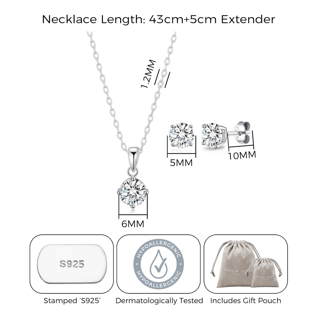 Sterling Silver Round Solitaire Bridal Set Created with Zircondia® Crystals - Philip Jones Jewellery