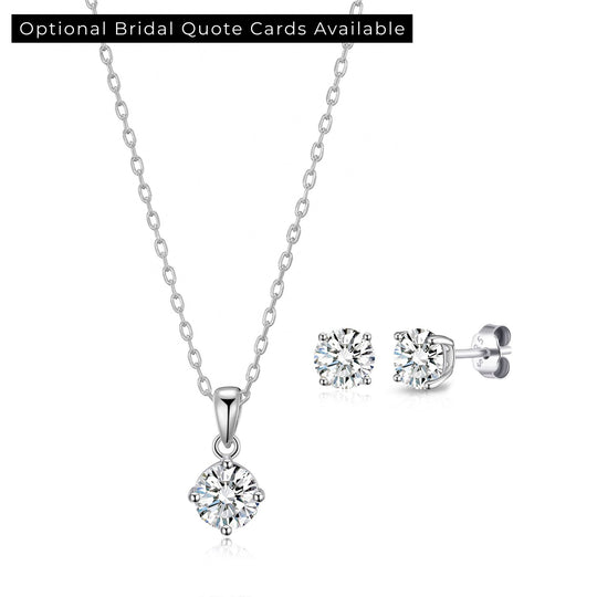 Sterling Silver Round Solitaire Bridal Set Created with Zircondia® Crystals - Philip Jones Jewellery