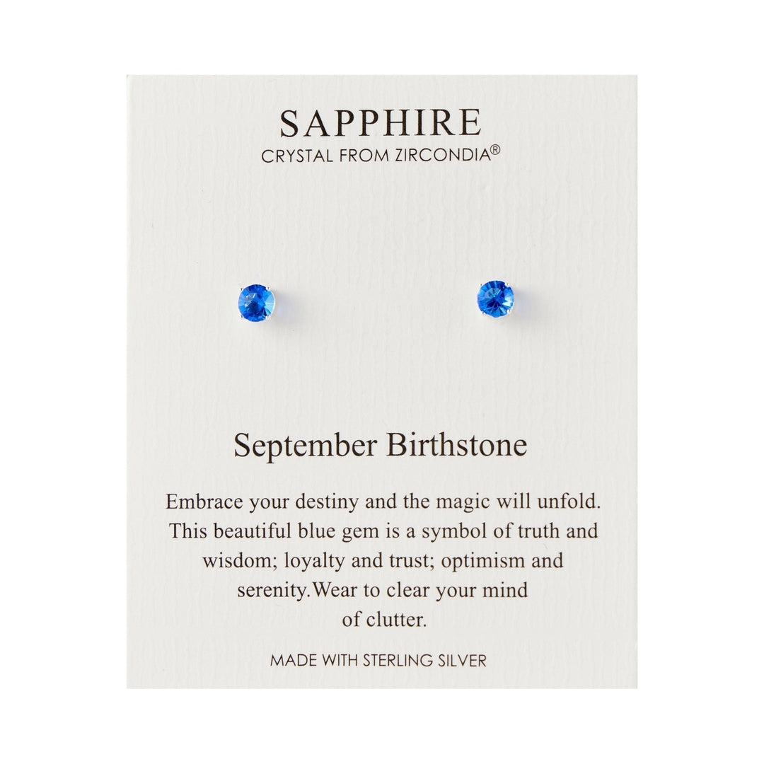 Sterling Silver September (Sapphire) Birthstone Earrings Created with Zircondia® Crystals - Philip Jones Jewellery