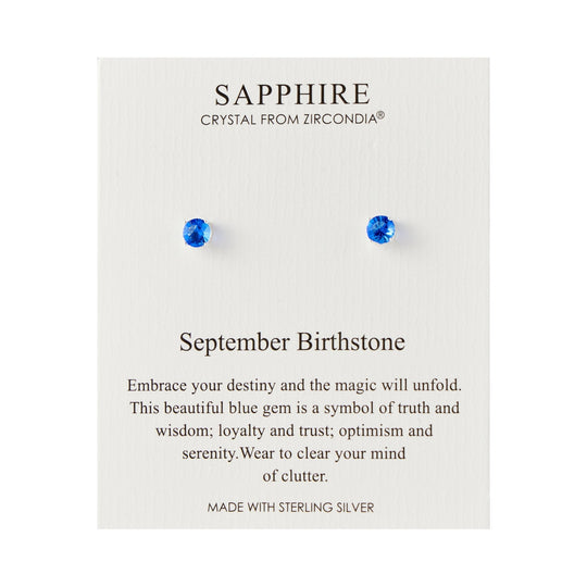 Sterling Silver September (Sapphire) Birthstone Earrings Created with Zircondia® Crystals - Philip Jones Jewellery