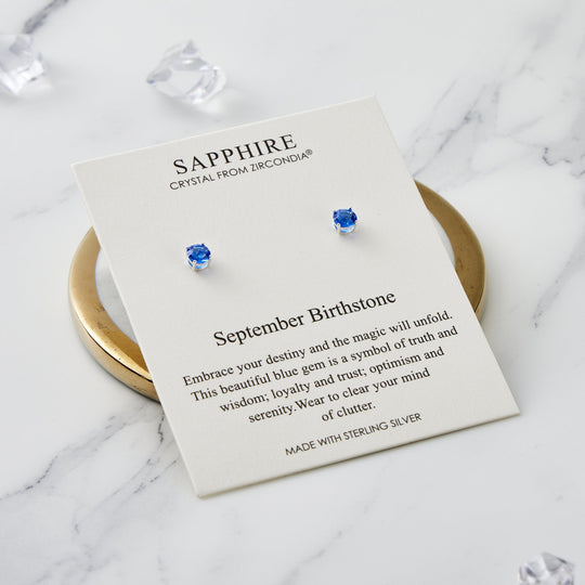 Sterling Silver September (Sapphire) Birthstone Earrings Created with Zircondia® Crystals - Philip Jones Jewellery
