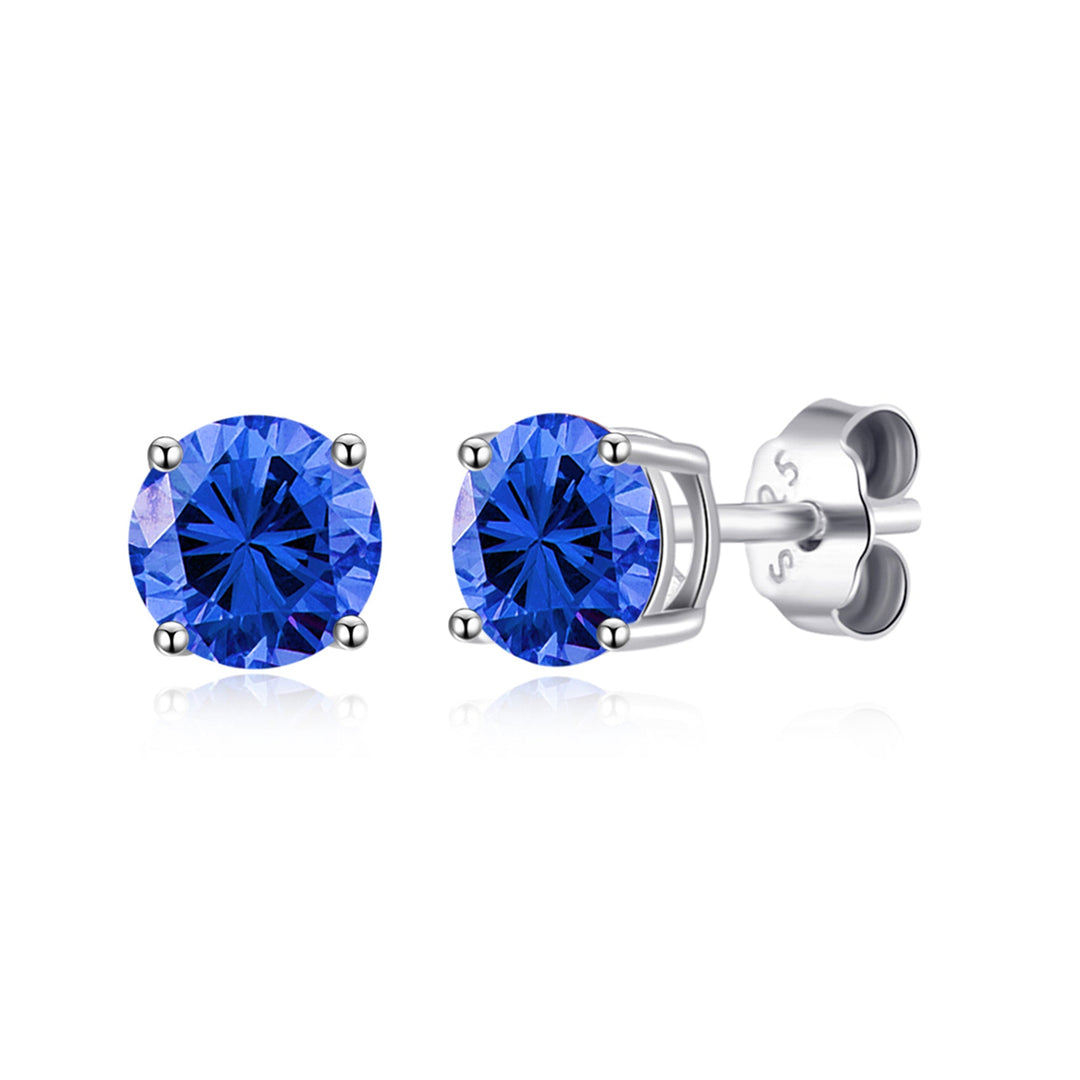 Sterling Silver September (Sapphire) Birthstone Earrings Created with Zircondia® Crystals - Philip Jones Jewellery