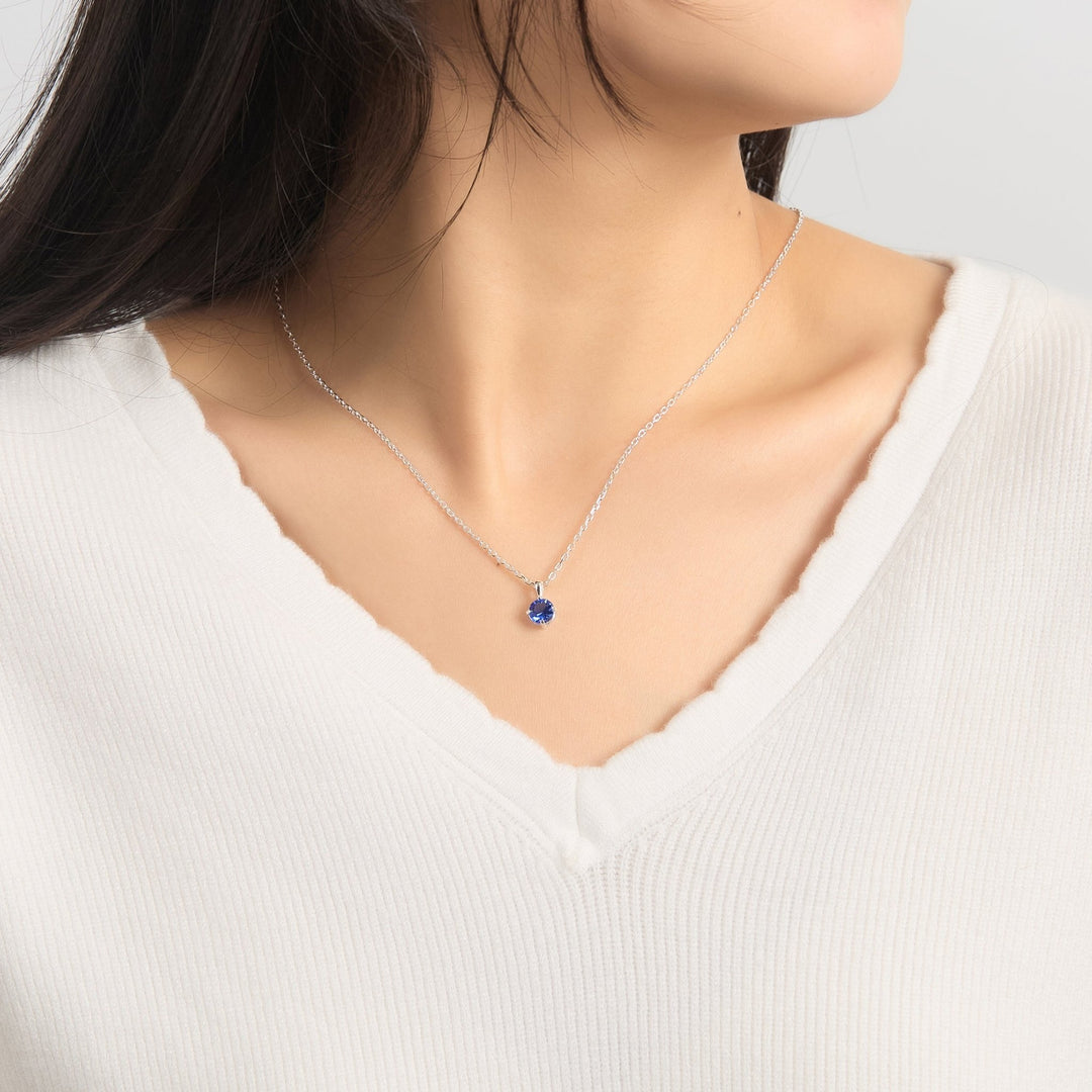Sterling Silver September (Sapphire) Birthstone Necklace Created with Zircondia® Crystals - Philip Jones Jewellery