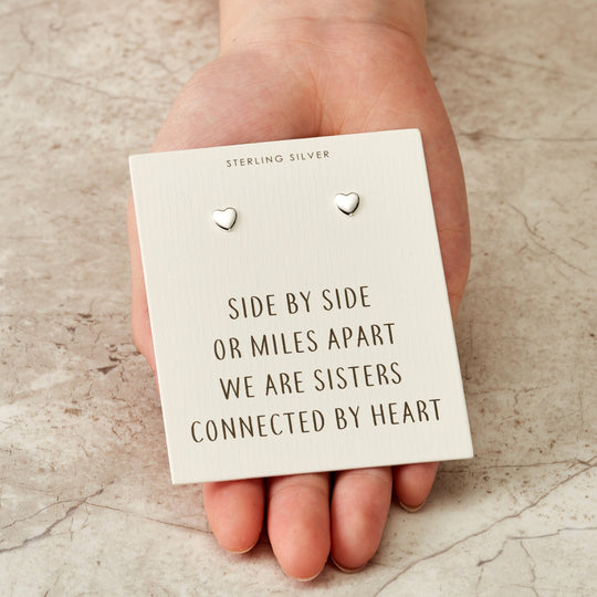Sterling Silver Sister Heart Earrings with Quote Card - Philip Jones Jewellery