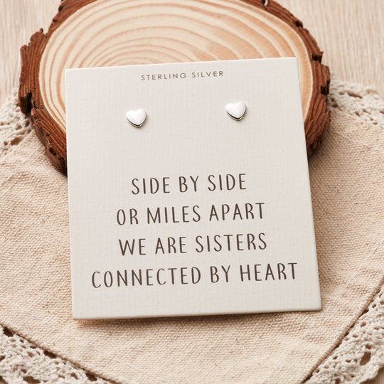 Sterling Silver Sister Heart Earrings with Quote Card - Philip Jones Jewellery
