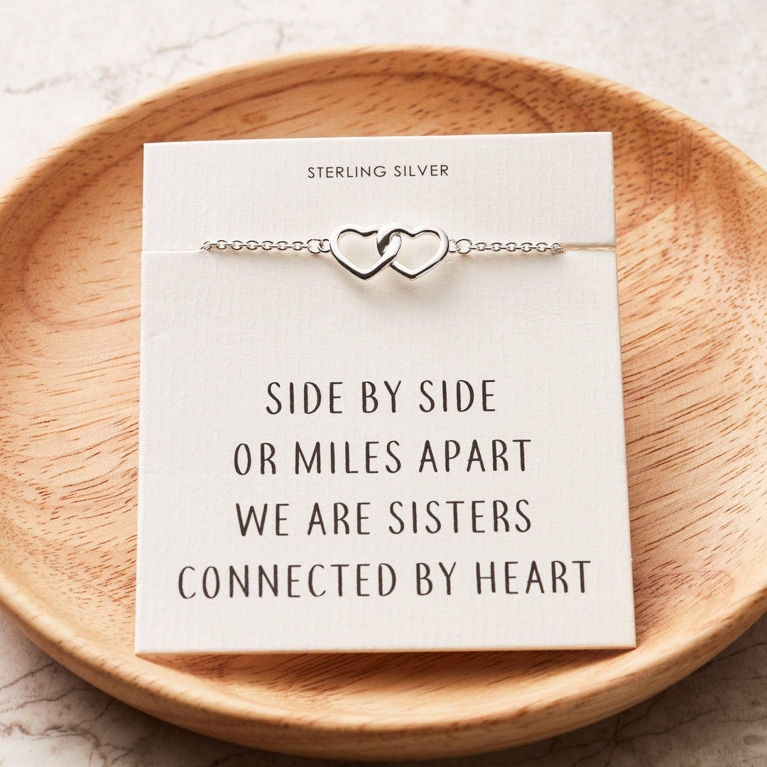 Sterling Silver Sister Heart Link Bracelet with Quote Card - Philip Jones Jewellery