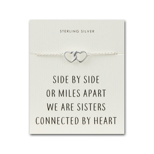 Sterling Silver Sister Heart Link Bracelet with Quote Card - Philip Jones Jewellery
