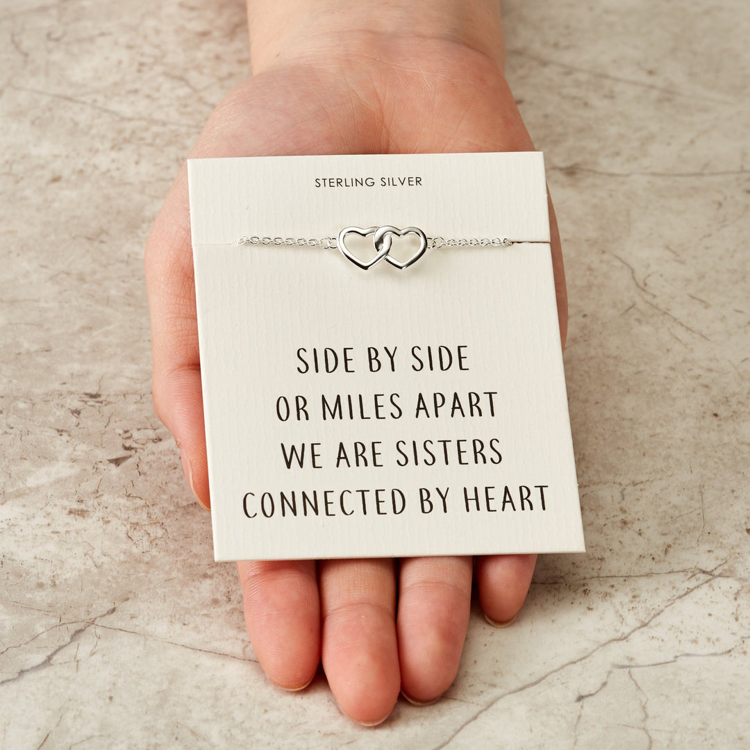 Sterling Silver Sister Heart Link Bracelet with Quote Card - Philip Jones Jewellery
