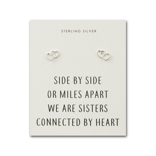 Sterling Silver Sister Heart Link Earrings with Quote Card - Philip Jones Jewellery