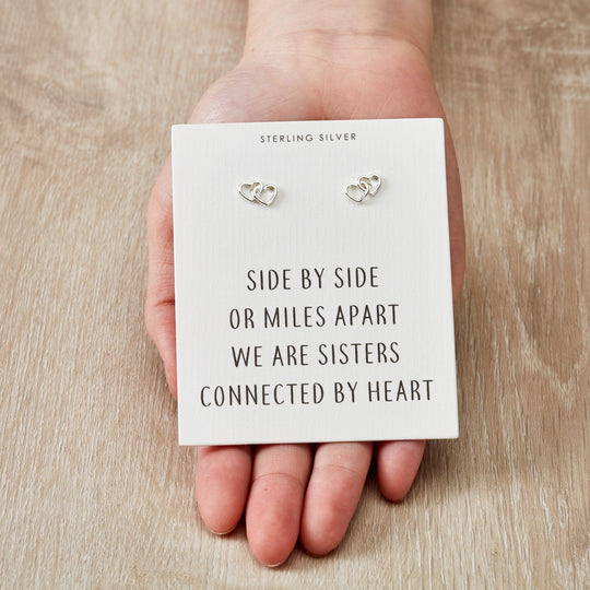 Sterling Silver Sister Heart Link Earrings with Quote Card - Philip Jones Jewellery