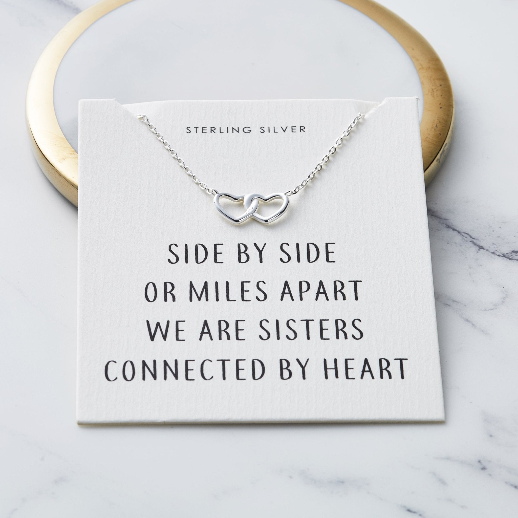 Sterling Silver Sister Heart Link Necklace with Quote Card - Philip Jones Jewellery