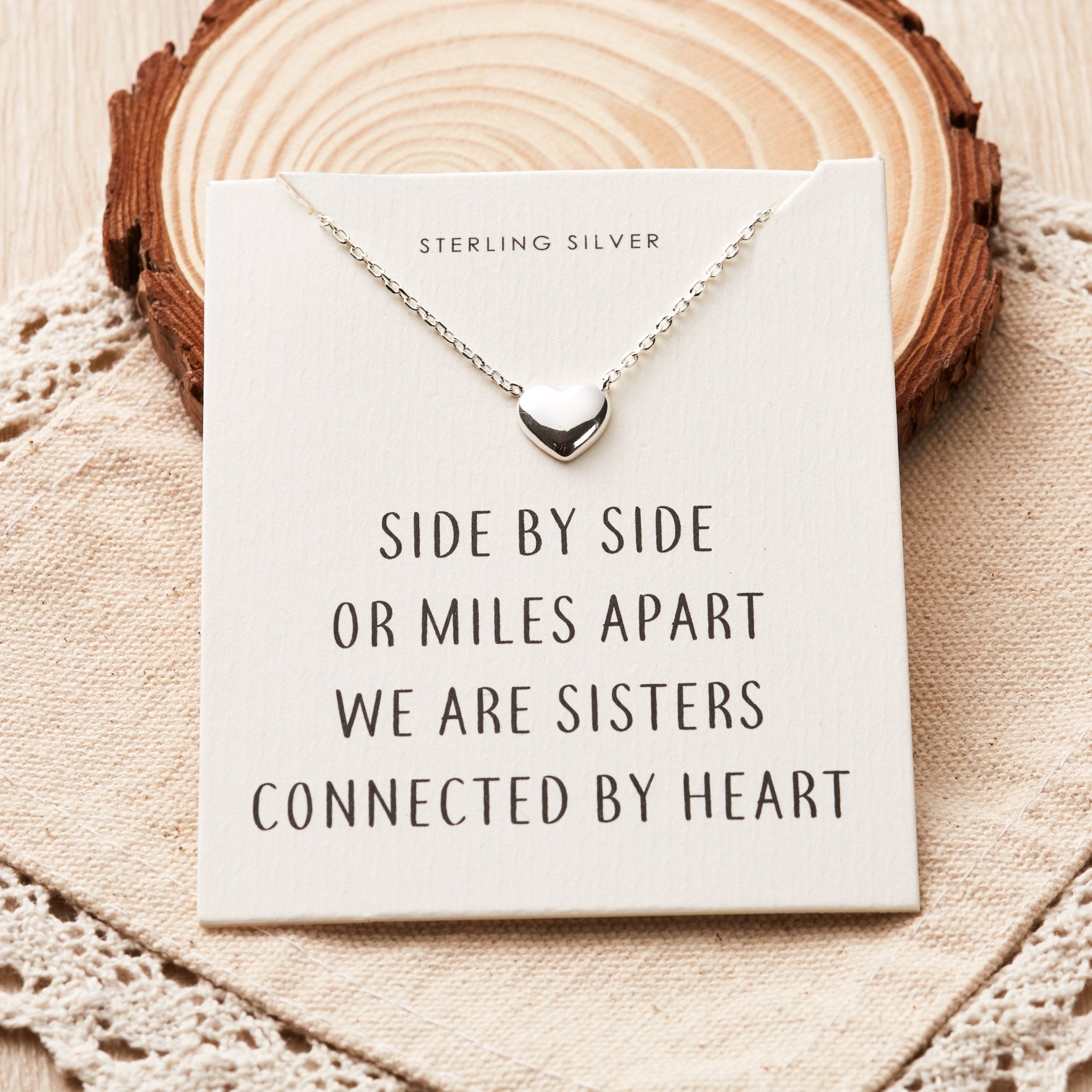 Sterling Silver Sister Heart Necklace with Quote Card - Philip Jones Jewellery