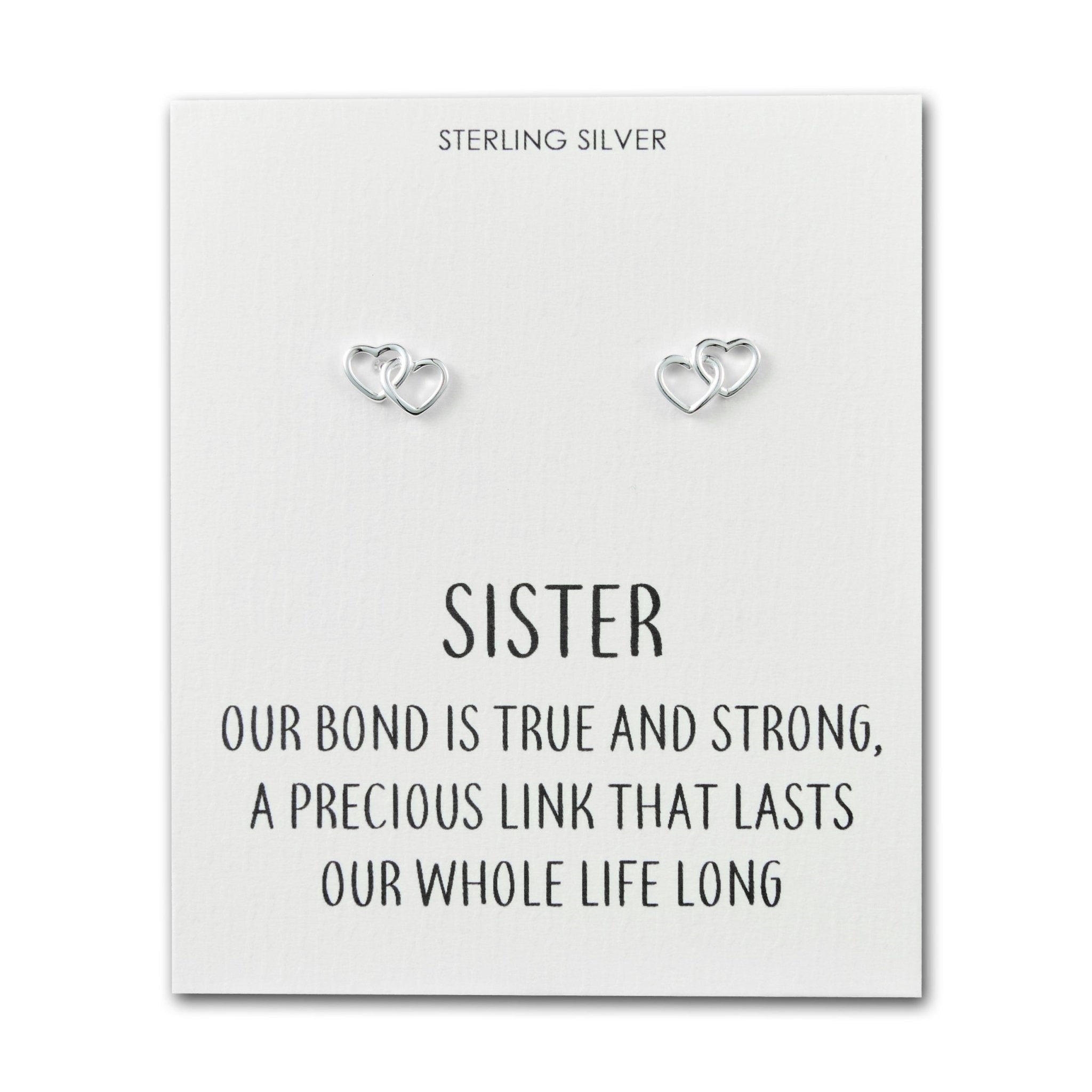 Sterling Silver Sister Quote Heart Link Earrings - Philip Jones Jewellery