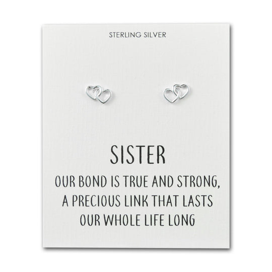 Sterling Silver Sister Quote Heart Link Earrings - Philip Jones Jewellery