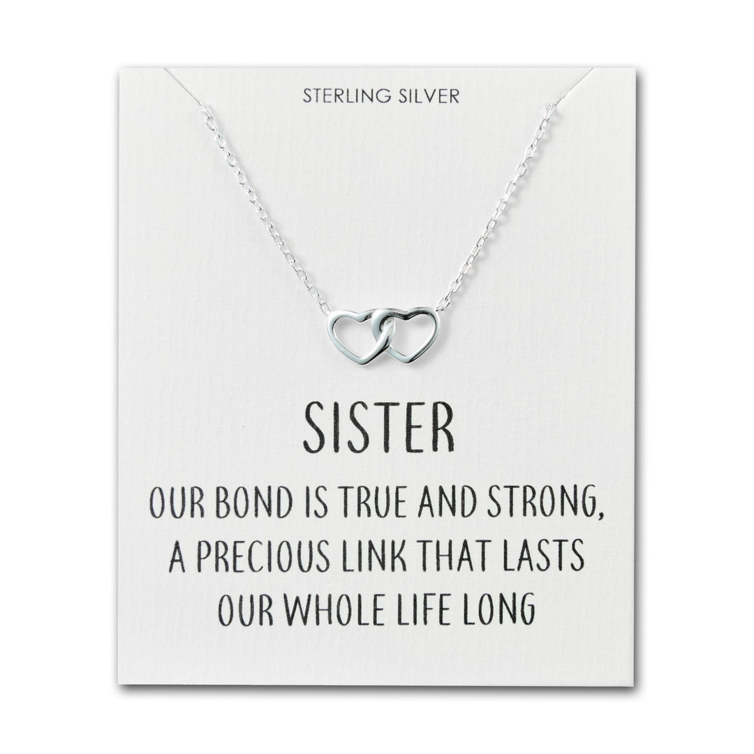 Sterling Silver Sister Quote Heart Link Necklace - Philip Jones Jewellery