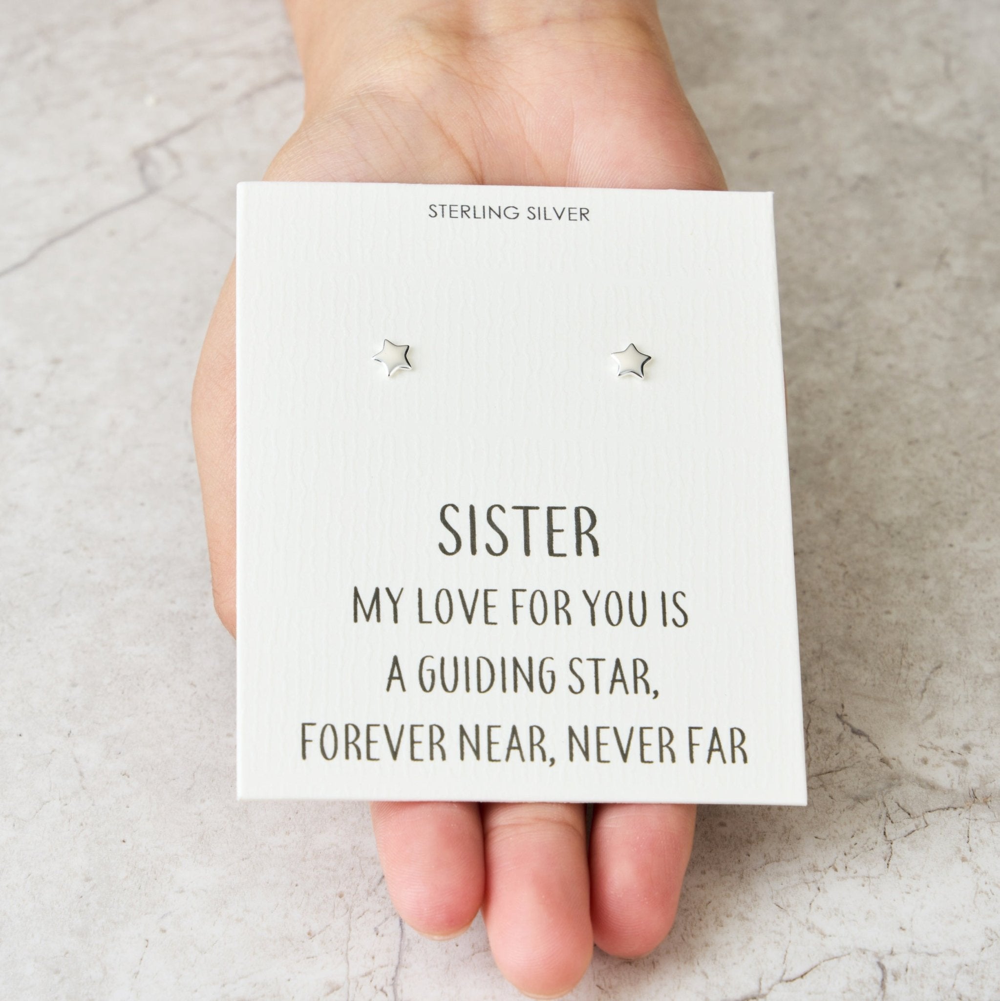 Sterling Silver Sister Quote Star Earrings - Philip Jones Jewellery