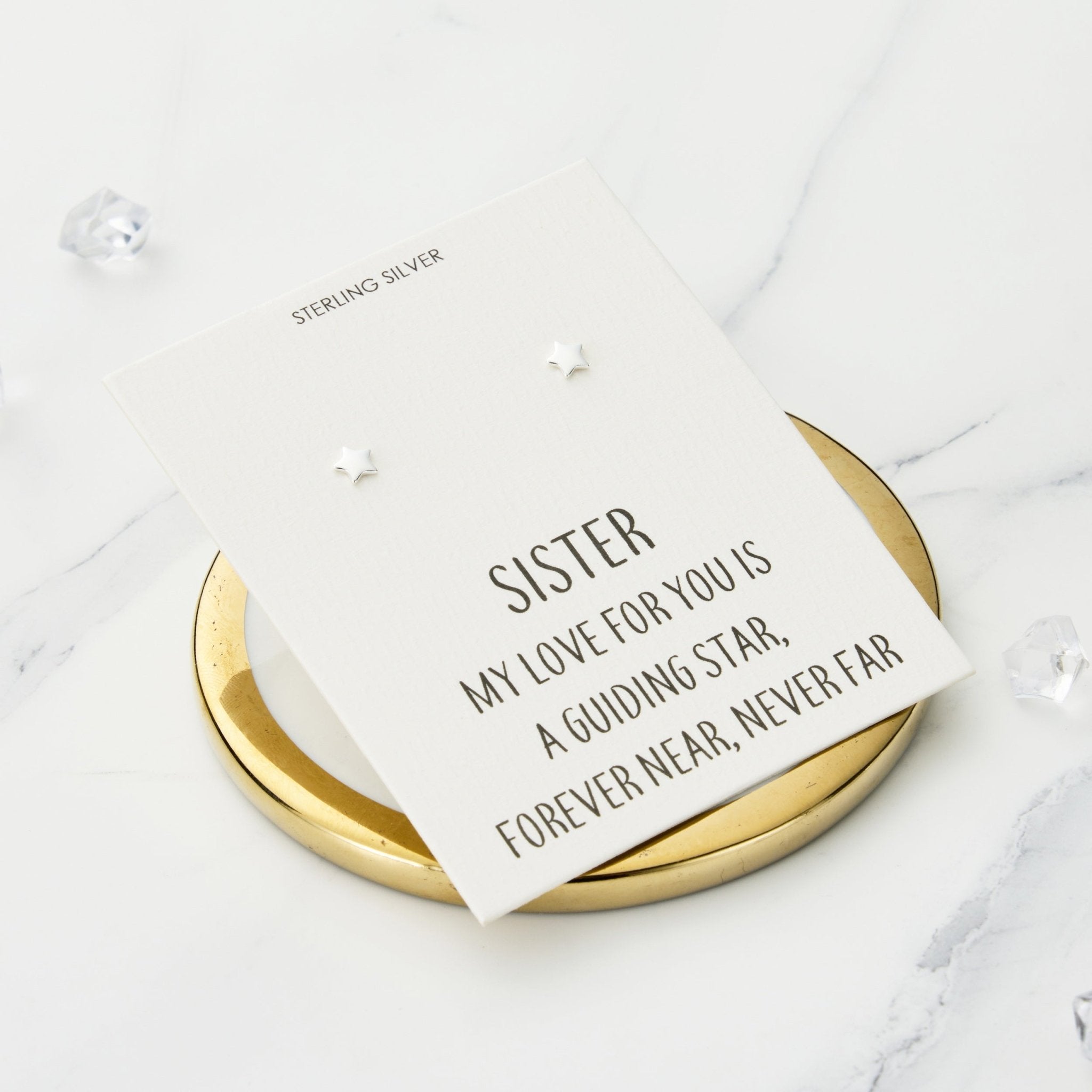 Sterling Silver Sister Quote Star Earrings - Philip Jones Jewellery