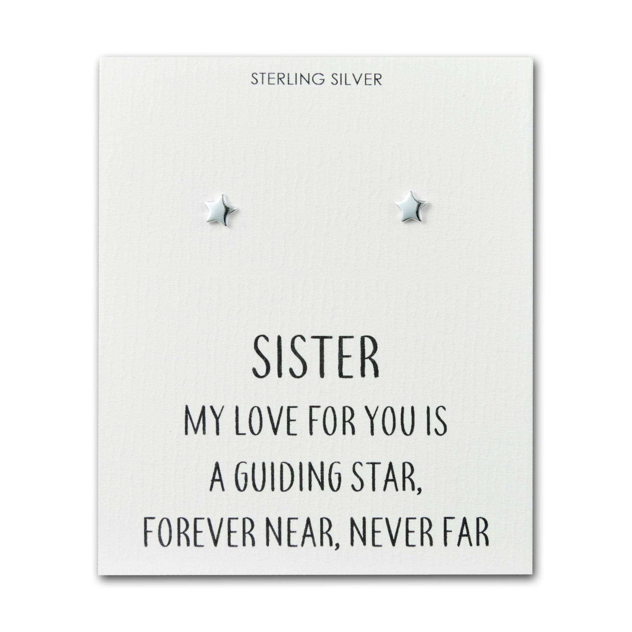 Sterling Silver Sister Quote Star Earrings - Philip Jones Jewellery