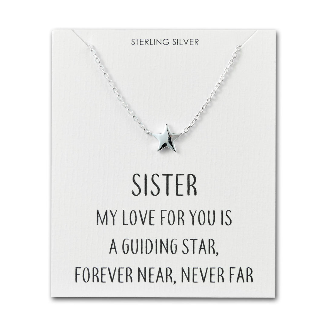 Sterling Silver Sister Quote Star Necklace - Philip Jones Jewellery