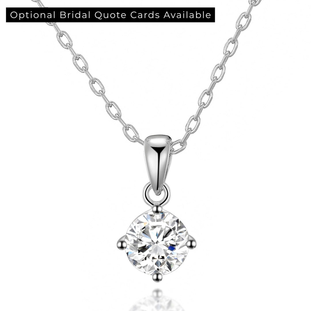 Sterling Silver Solitaire Bridal Necklace Created with Zircondia® Crystals - Philip Jones Jewellery
