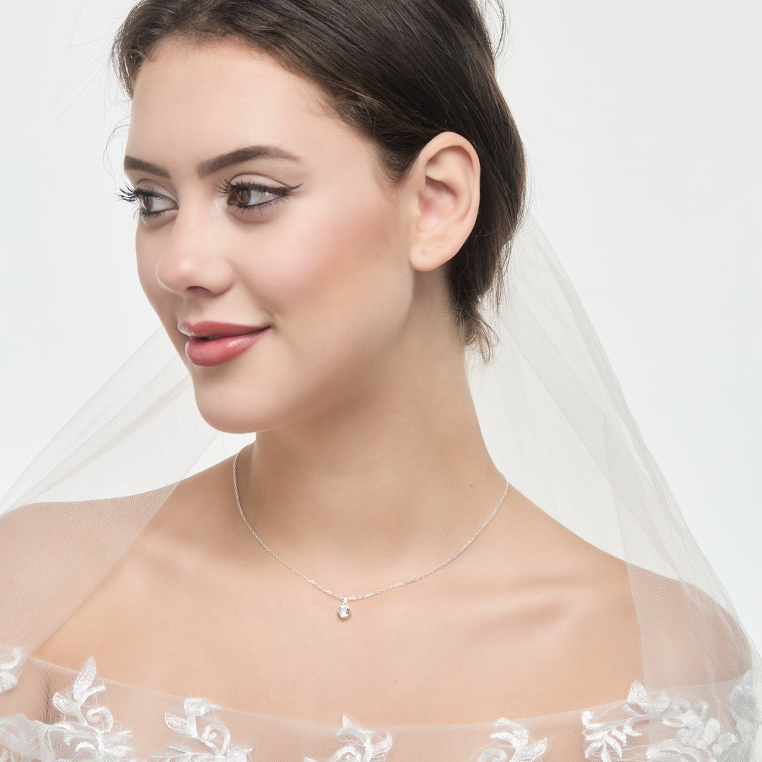 Sterling Silver Solitaire Bridal Necklace Created with Zircondia® Crystals - Philip Jones Jewellery