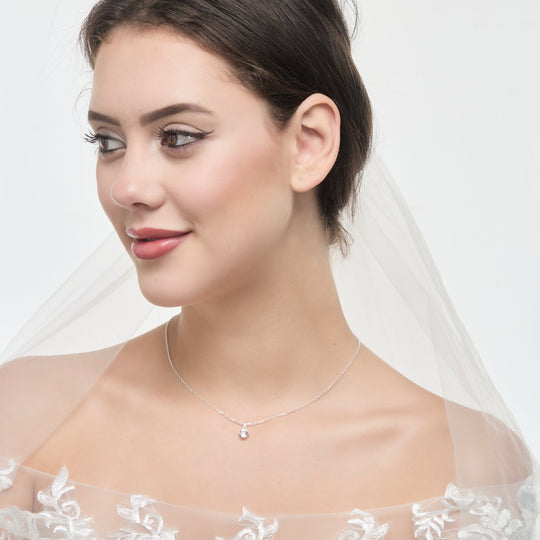 Sterling Silver Solitaire Bridal Necklace Created with Zircondia® Crystals - Philip Jones Jewellery