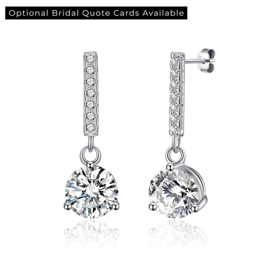 Sterling Silver Solitaire Drop Bridal Earrings Created with Zircondia® Crystals - Philip Jones Jewellery