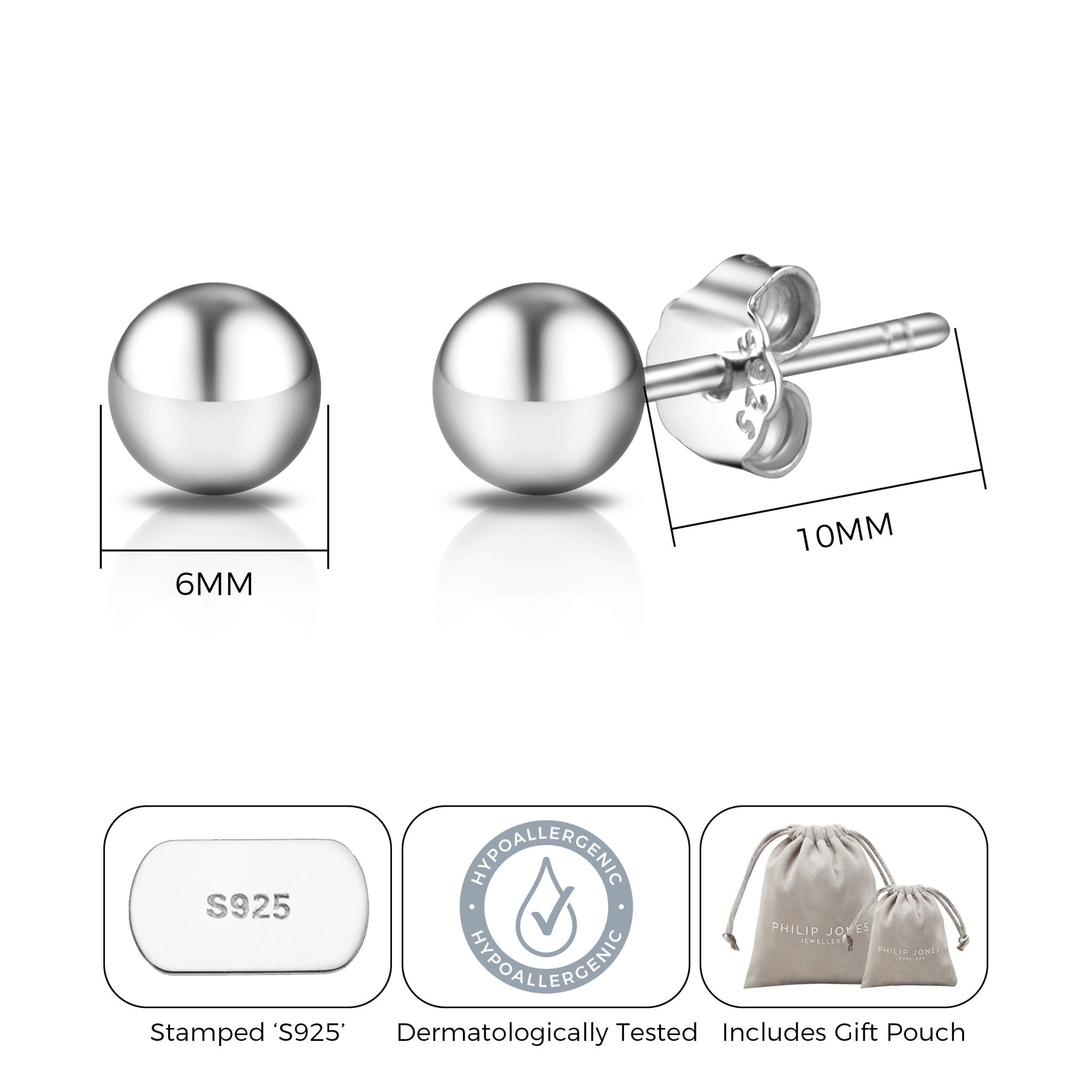 Sterling Silver Sphere Earrings - Philip Jones Jewellery