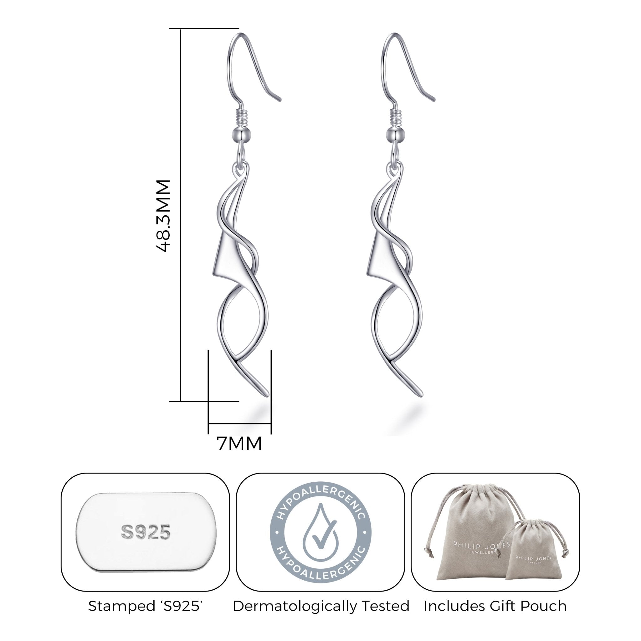 Sterling Silver Spiral Drop Earrings - Philip Jones Jewellery