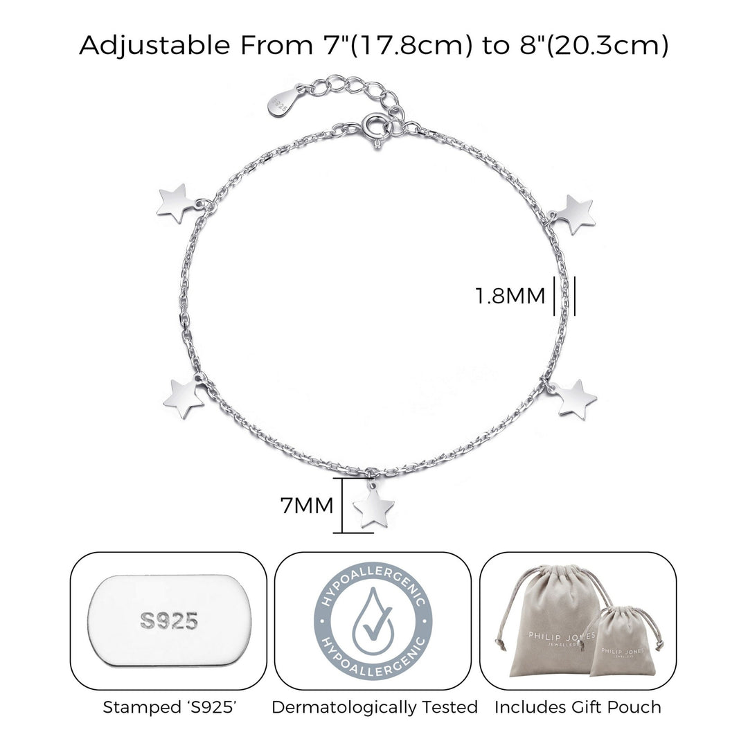 Sterling Silver Star Charm Bracelet - Philip Jones Jewellery