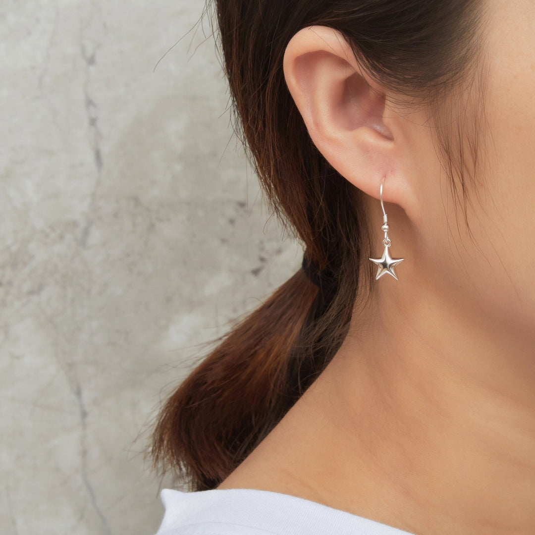 Sterling Silver Star Drop Earrings - Philip Jones Jewellery
