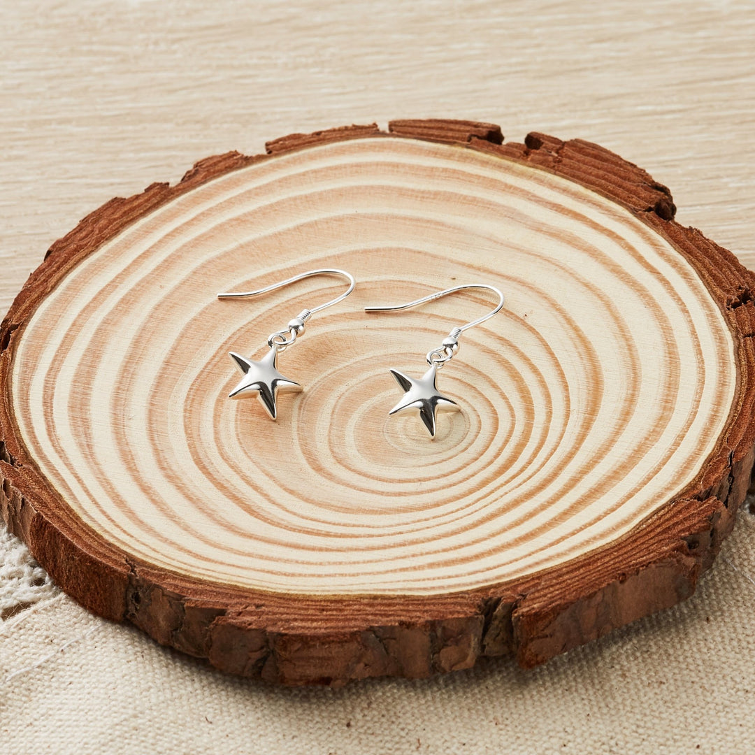 Sterling Silver Star Drop Earrings - Philip Jones Jewellery