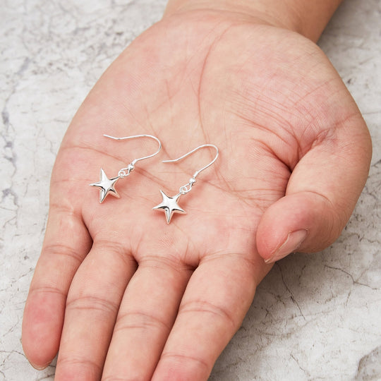 Sterling Silver Star Drop Earrings - Philip Jones Jewellery