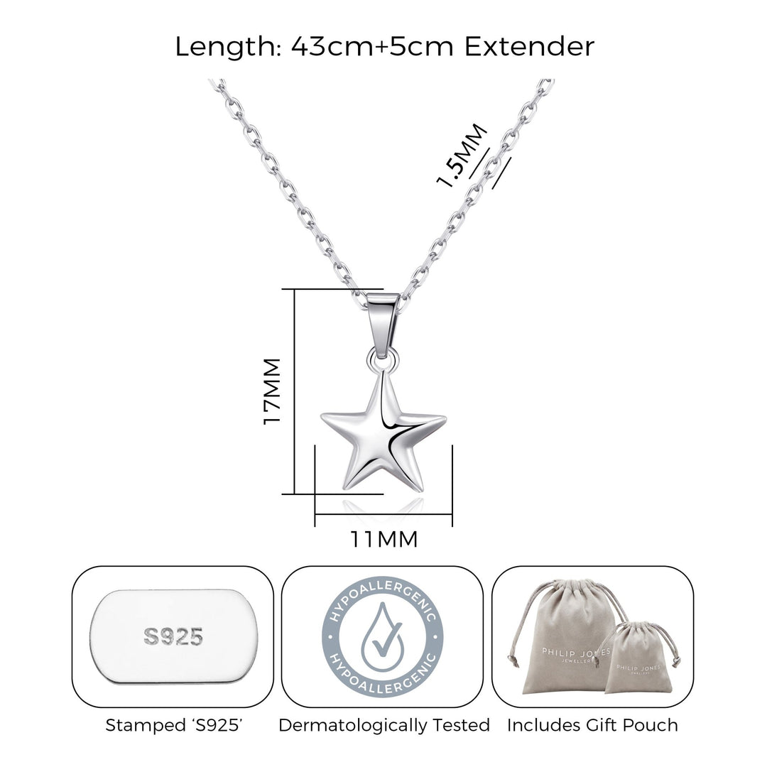 Sterling Silver Star Pendant Necklace - Philip Jones Jewellery