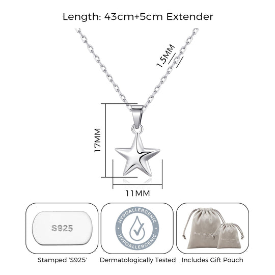 Sterling Silver Star Pendant Necklace - Philip Jones Jewellery