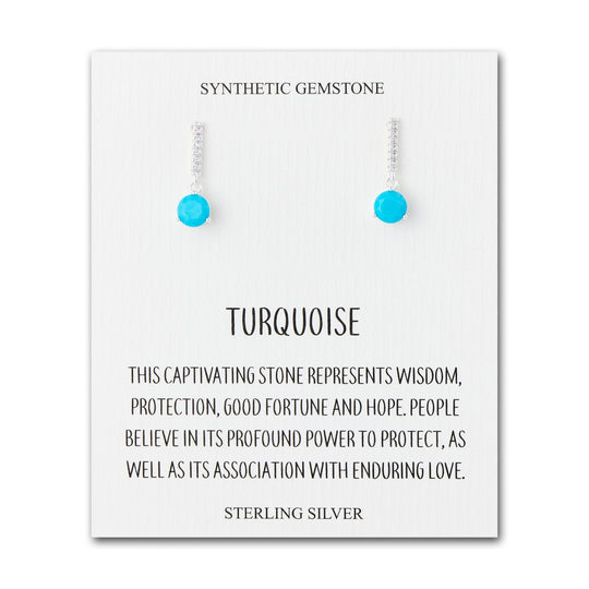 Sterling Silver Synthetic Turquoise Gemstone Drop Earrings with Quote Card - Philip Jones Jewellery