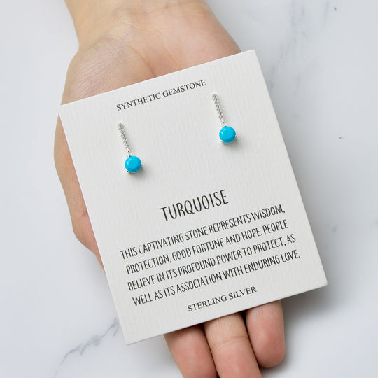 Sterling Silver Synthetic Turquoise Gemstone Drop Earrings with Quote Card - Philip Jones Jewellery