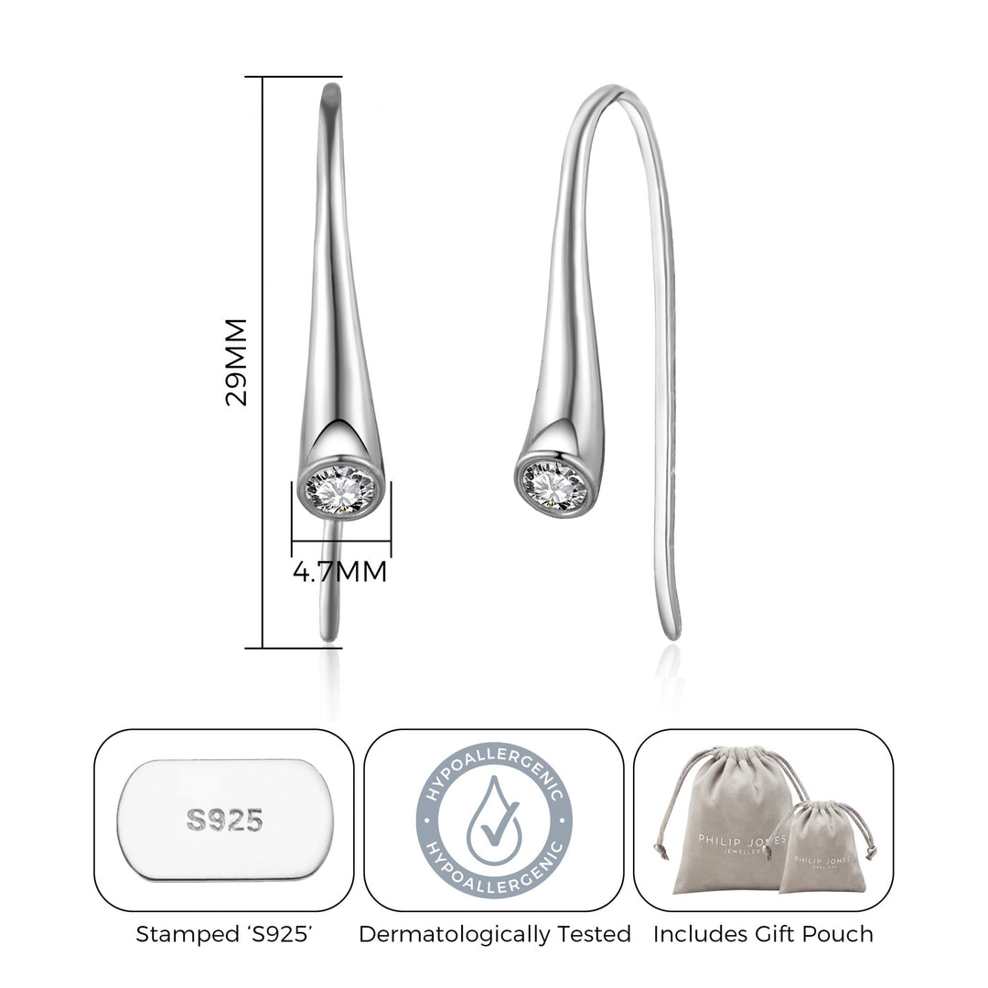 Sterling Silver Teardrop Earrings Created with Zircondia® Crystals - Philip Jones Jewellery