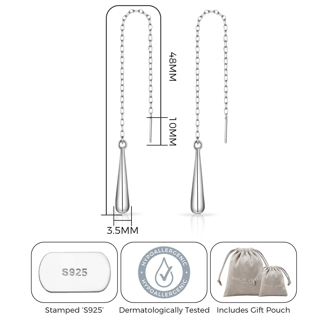 Sterling Silver Teardrop Thread Earrings - Philip Jones Jewellery
