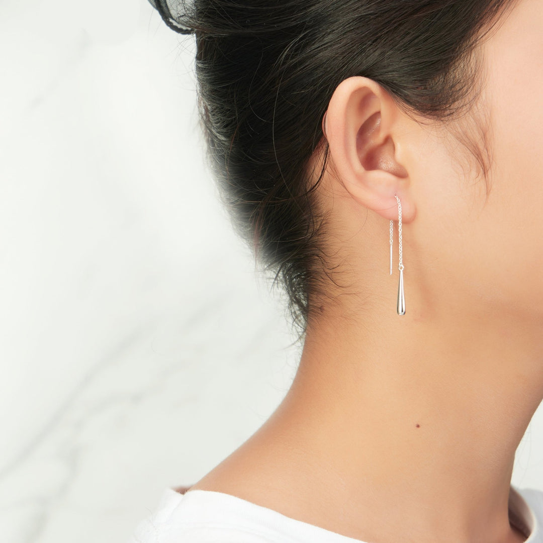 Sterling Silver Teardrop Thread Earrings - Philip Jones Jewellery