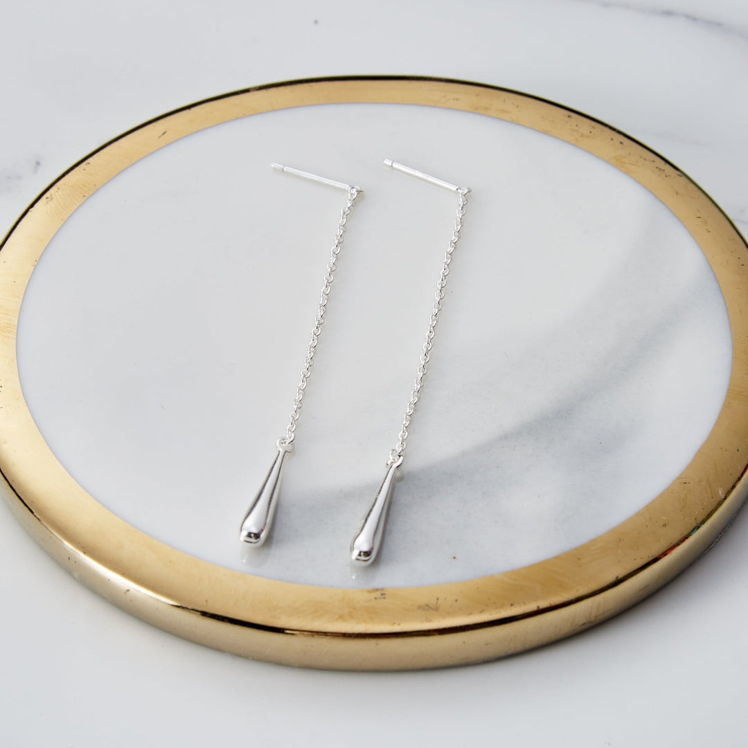 Sterling Silver Teardrop Thread Earrings - Philip Jones Jewellery