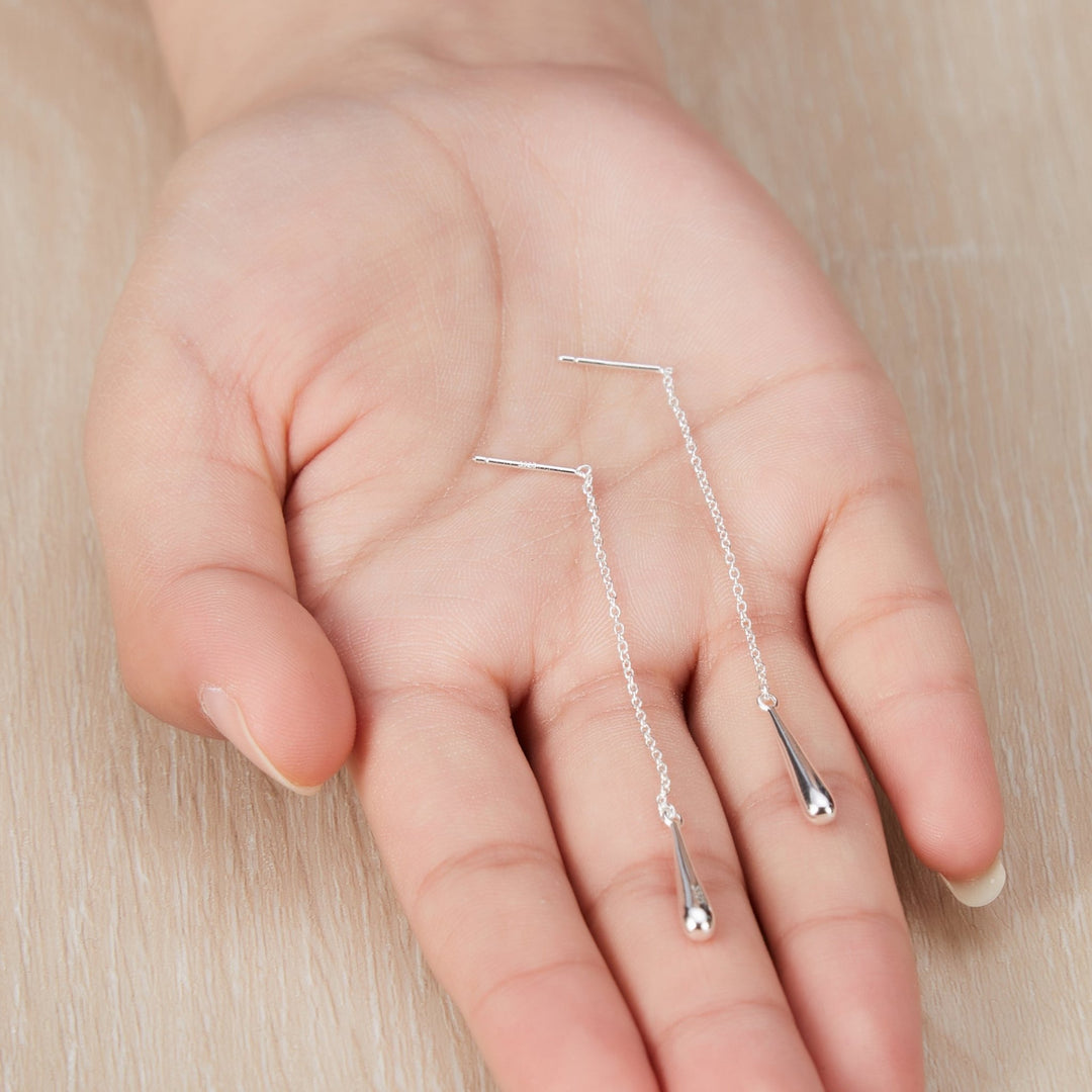 Sterling Silver Teardrop Thread Earrings - Philip Jones Jewellery