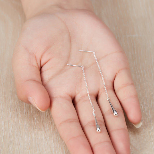 Sterling Silver Teardrop Thread Earrings - Philip Jones Jewellery