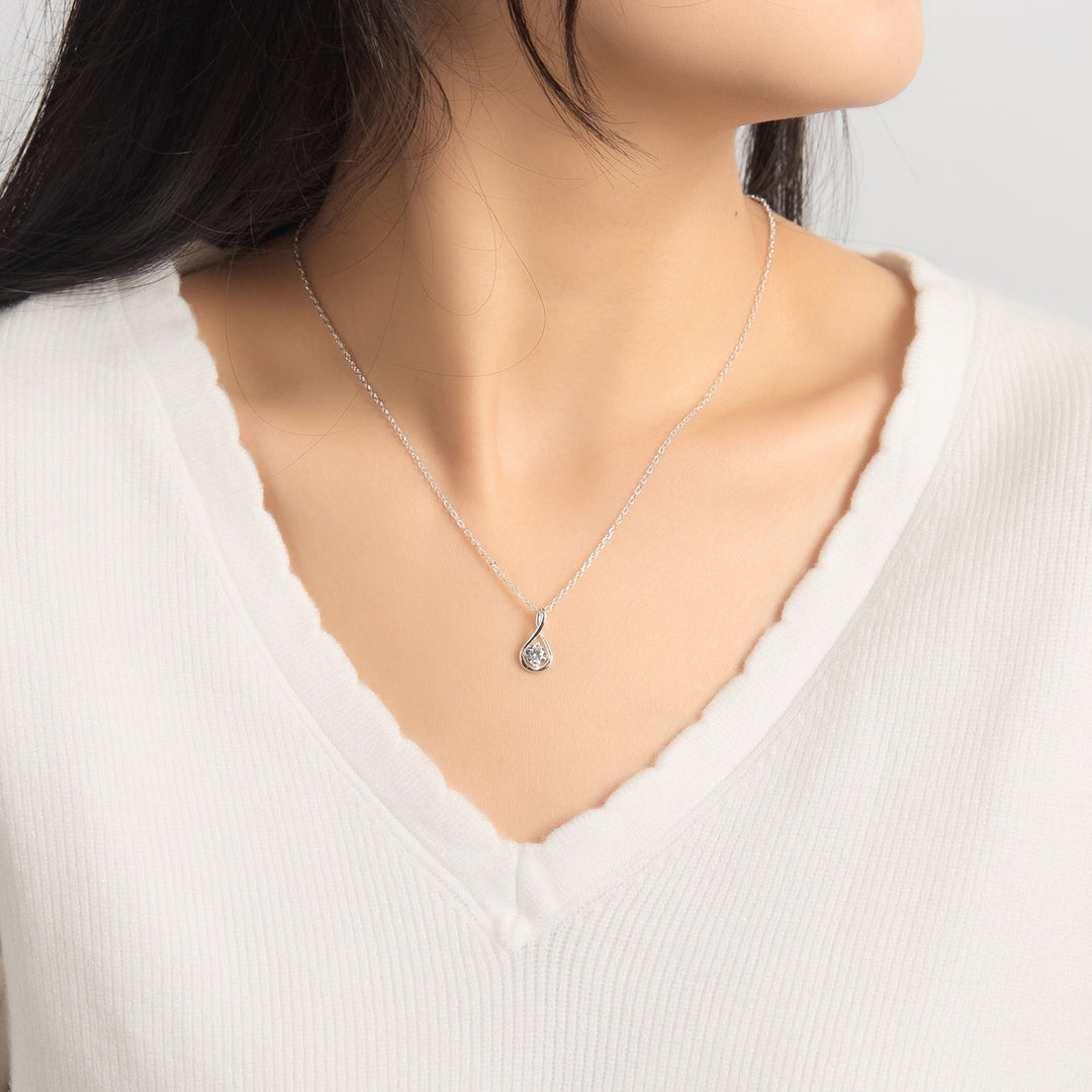 Sterling Silver Teardrop Twist Necklace Created with Zircondia® Crystals - Philip Jones Jewellery