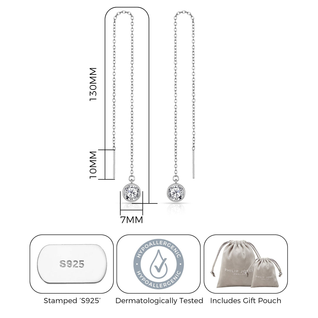 Sterling Silver Thread Earrings Created with Zircondia® Crystals - Philip Jones Jewellery